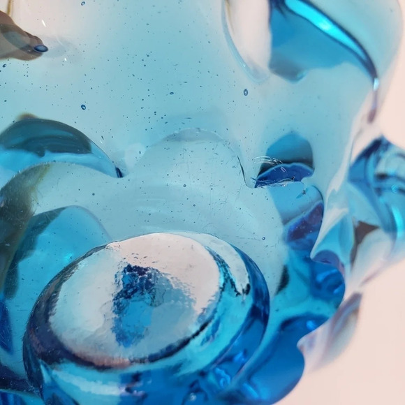 Art Glass Ashtray Blue Swirl Shell Trinket Dish Midcentury Modern Coastal - Picture 14 of 16